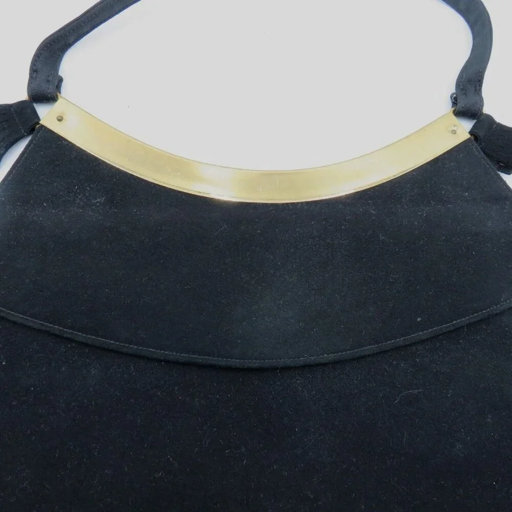 Lennox Bags Purse Black Faux Suede Gold Tone Trim Hand Strap‎ Vintage Snap Close